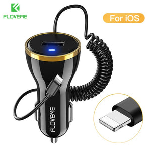 FLOVEME USB Car Charger For iPhone X 8 7 Plus Xs Max 2.1A Car-Charger With Micro Type C USB Cable For iPhone Smartphone Chargers