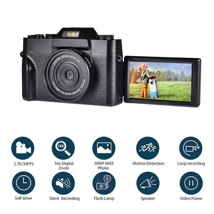 Digital Camera HD IPS Screen Video 30.0MP Camera Portable 16x Kids Digital Zoom Photo Camera Supports The External Lens And Mic