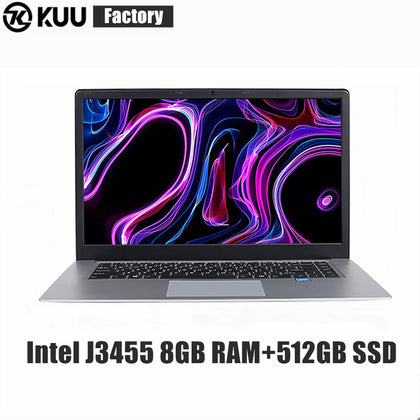 KUU A8 15.6 inch Student Laptop 8GB RAM 256GB512GB SSD Notebook For intel J3455 Quad Core Ultrabook With Webcam Bluetooth WiFi