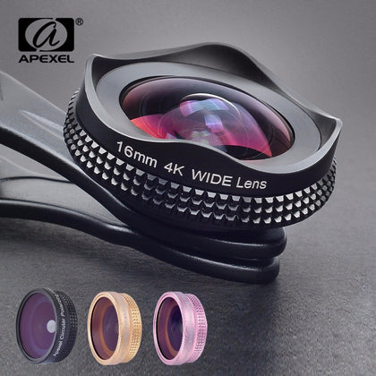 APEXEL Pro 16mm 4k Super Wide angle Lens with CPL Filter 2 in 1 HD Universal Clip Camera Lens Kit for iPhone Xiaomi Samsung Lens